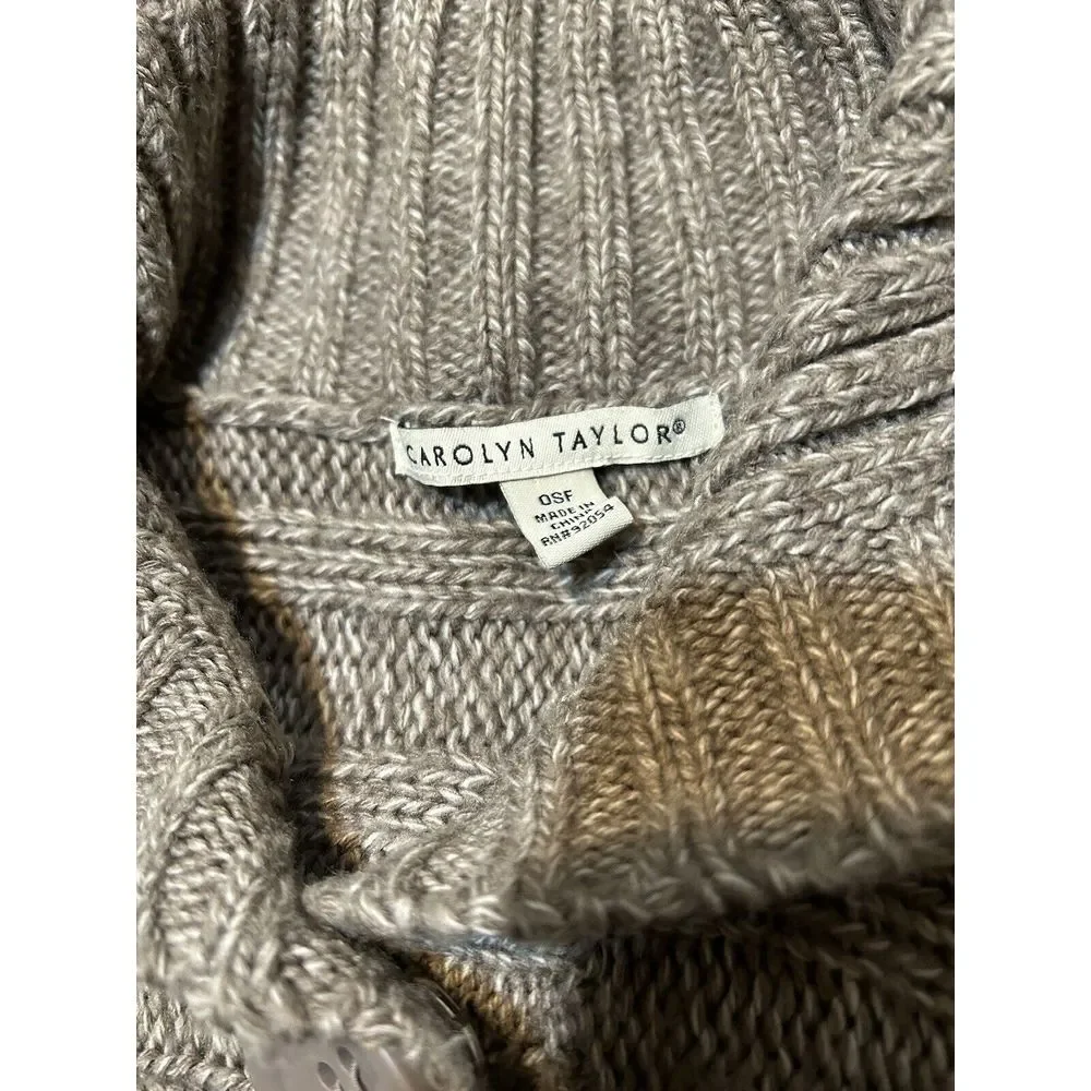 Carolyn‎ Taylor Fringed Wrap Knit Sweater Shawl/Cape Brown OSF